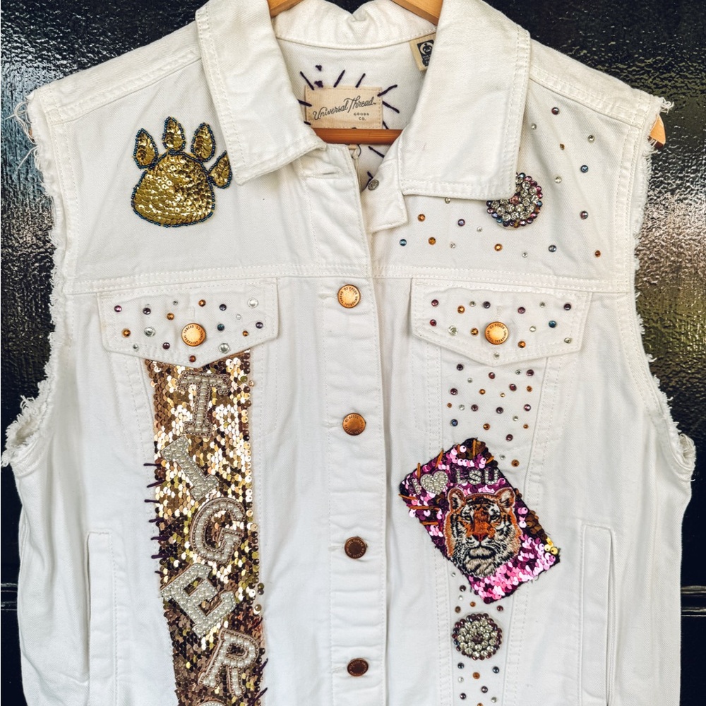 Custom LSU (Louisiana State University) Tigers Football Denim Vest